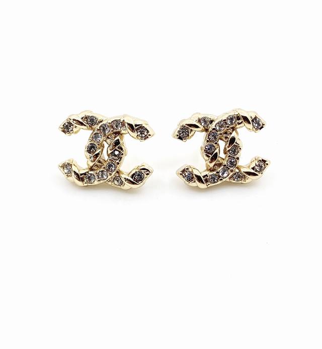 chanel Latest Model Full Diamond Cc Earrings Consistent With Z Batch Brass Ma