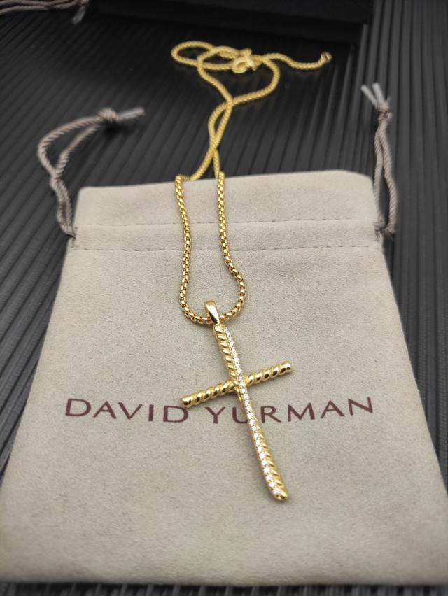 david Yurman Gold Diamond Cross Necklace Chain Thickness 2Mm Length 45+5Cm De