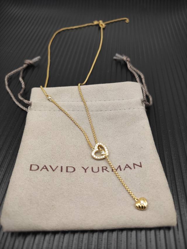 david Yurman Gold Double Heart Diamond Necklace Chain Thickness 1.5Mm Length