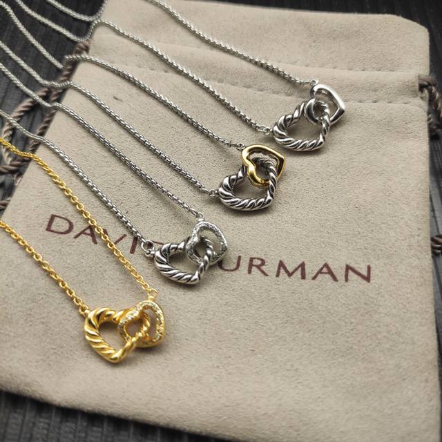 david Yurman Double Heart Diamond Necklace Chain Thickness 1.5Mm Length 45+5C