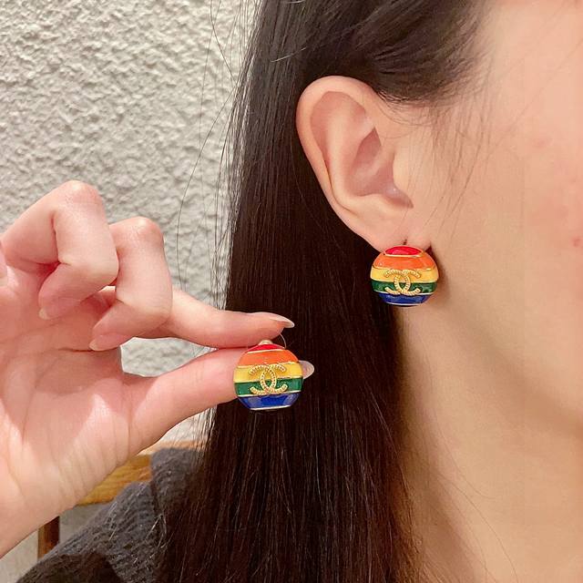 Chanel Colorful Double C Earrings
