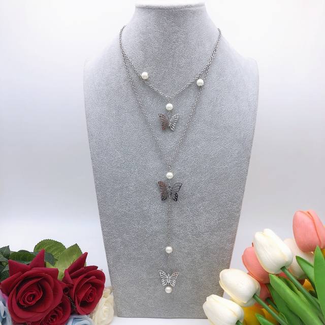 No.Dxl0185 Dio*Latest Silver Butterfly Double Necklace Consistent Zp Brass Mater