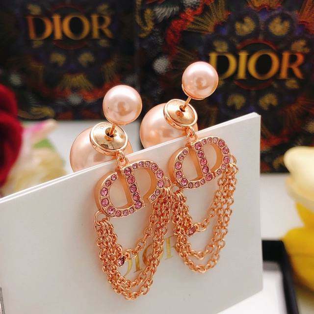No.Ded0628 Dio*Latest Rose Gold Pearl Tassel Earrings Zp Brass Material