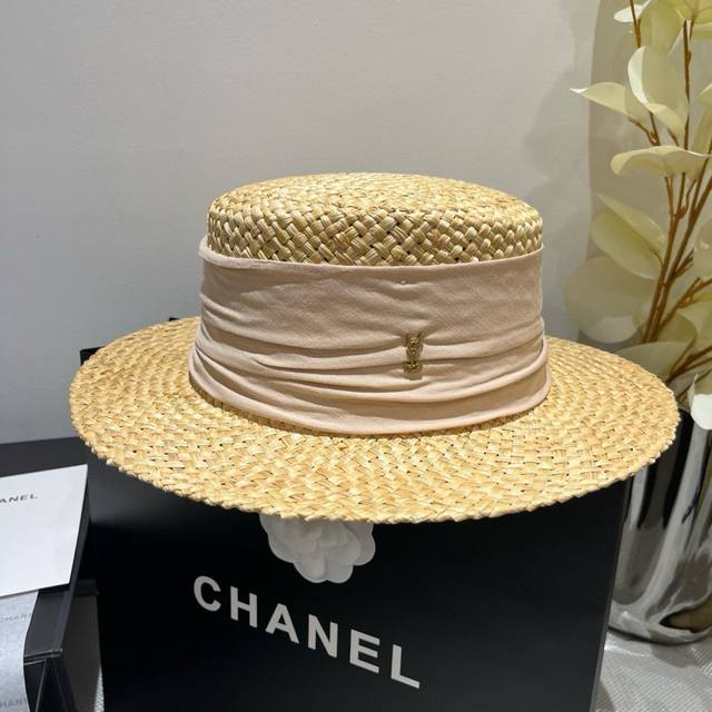 ysl Saint Laurent New Flat Hat Straw Hat Head Circumference 57Cm