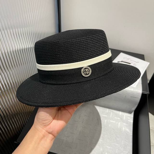 miumiu Miu Miu New Flat Top Hat Pp Straw Fabric Head Circumference 57Cm