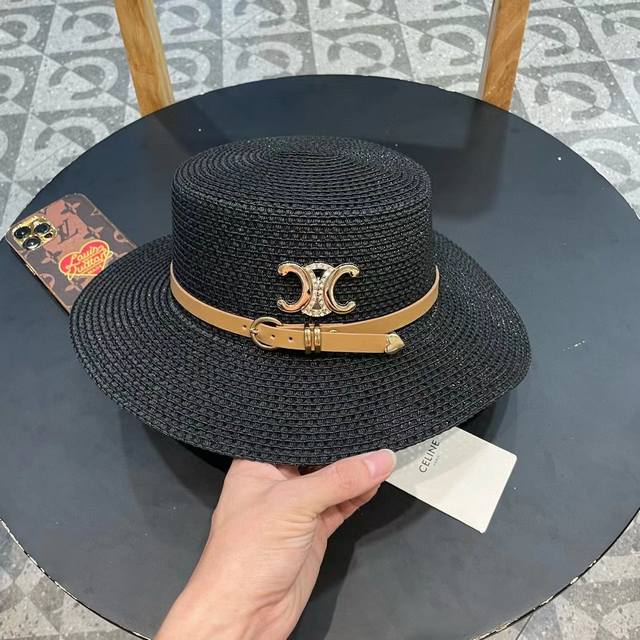 Celien New Straw Hat Flat Top Hollow Hat Head Circumference 57Cm