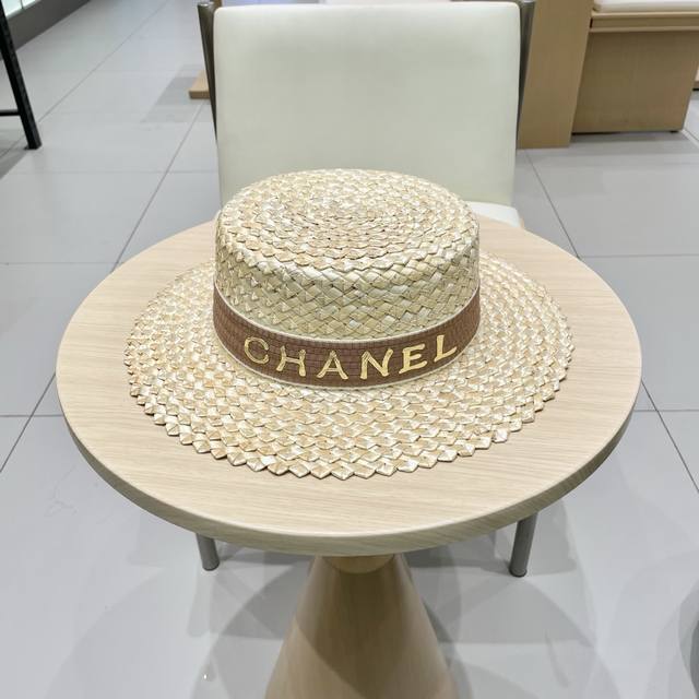 chanel Chanel Cross-Border New Pineapple Flower Straw Hat Black Brim Straw Ha
