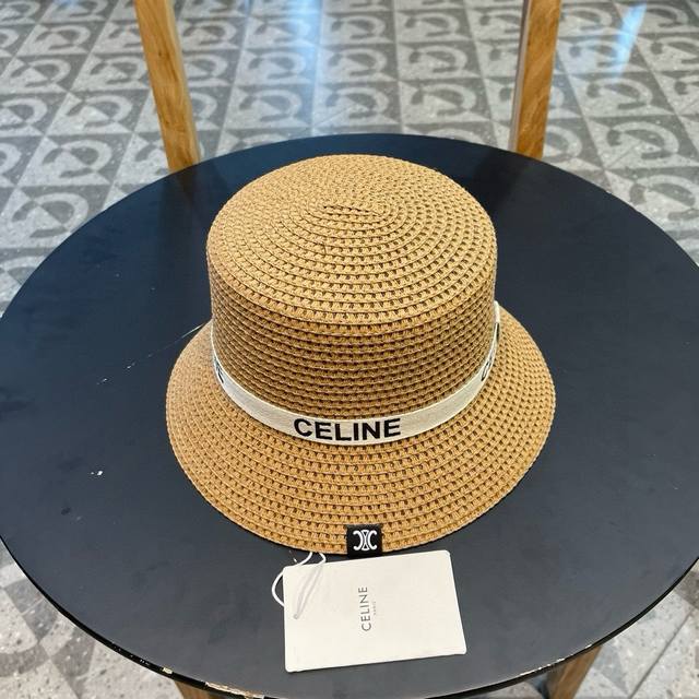 celine Celine New Flat Top Straw Hat Pure Hand-Woven Crocheted Advanced Custo