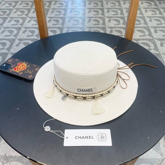 chanel Chanel 2025 New Straw Sun Hat With Flat Top. Simple And Elegant Beach
