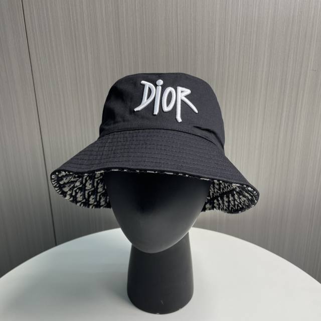 Dior Dior Official Website Latest Double-Sided Embroidered Dior Logo Bucket Hat