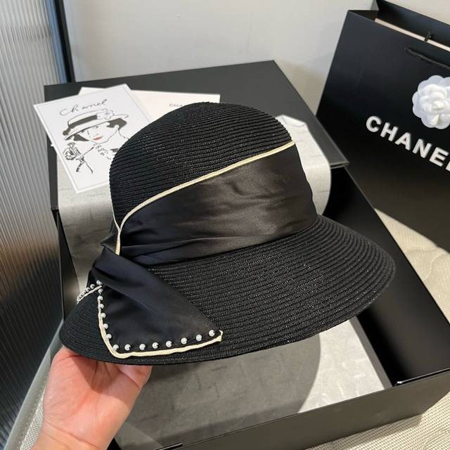 ysl Yves Saint Laurent New Straw Hat Pearl Basin Hat Head Circumference 57Cm