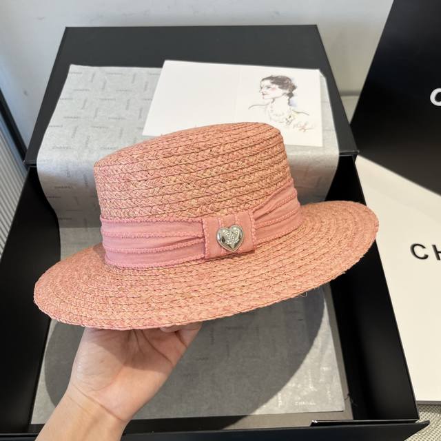chanel Chanel New Raffia Hat Flat Top Sun Hat Head Circumference 57Cm