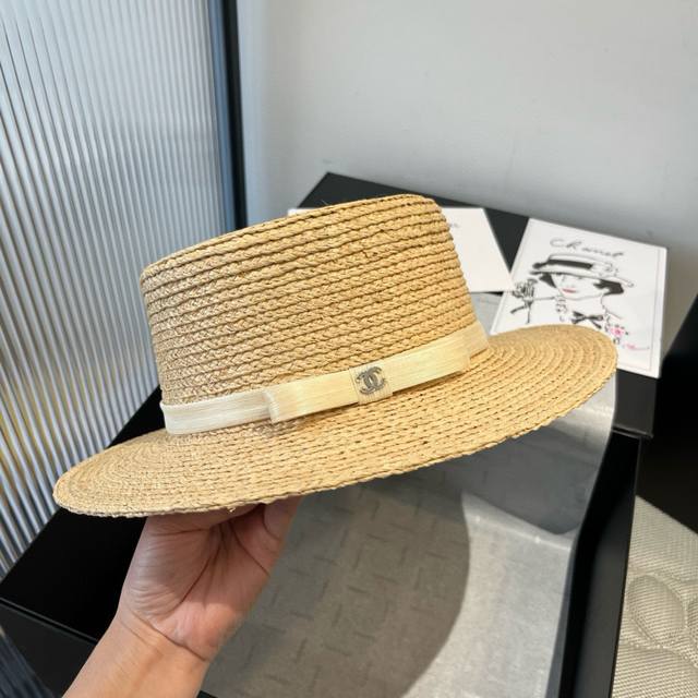 chanel Chanel Raffia Flat Top Hat High-End Linen Custom Head Circumference 57