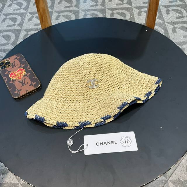 chanel Small Fresh Woven Straw Hat For Women Summer Fur-Edged Versatile Sun H