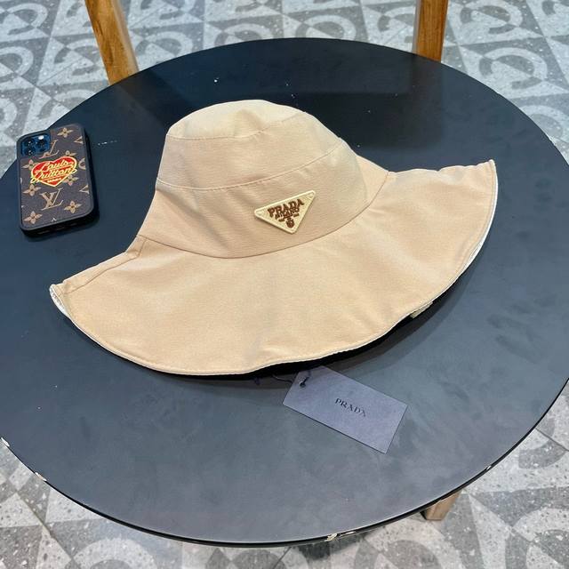 prada Prada Sunshade Fisherman Hat Spring And Autumn Black Sun Hat Large Head