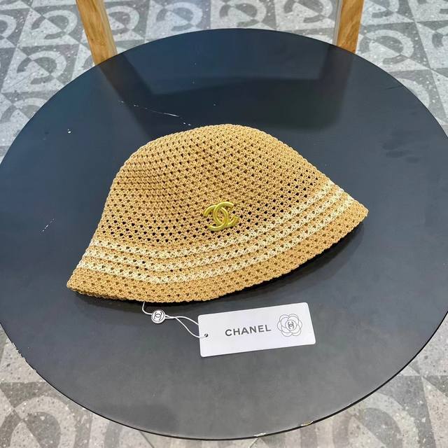 Chanel Hollow Breathable Striped Fisherman Hat Female Summer Versatile Foldable