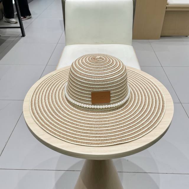 Hermes Hermes Large Brim Stitching Straw Hat Women's Spring And Summer Wooden Be