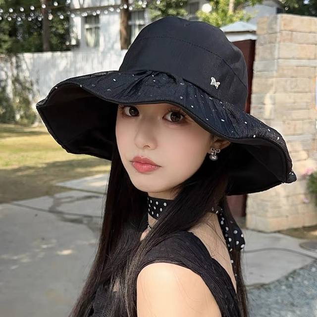Chanel Duolan Large Brim Black Plastic Sun Hat For Women Summer Fashion All-Matc