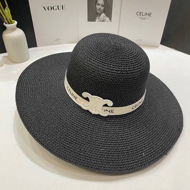 Special Price With Dust Bag Celine 2025 New Straw Wide-Brimmed Beach Hat Straw H