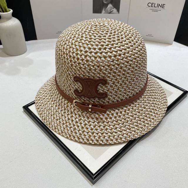 Special Price With Dust Bag Celine 2025 New Straw Belt Beach Hat Straw Hat Holid