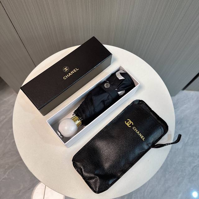 chanel Chanel Pearl Handle With Leather Umbrella Cover New 50% Off Folding Um
