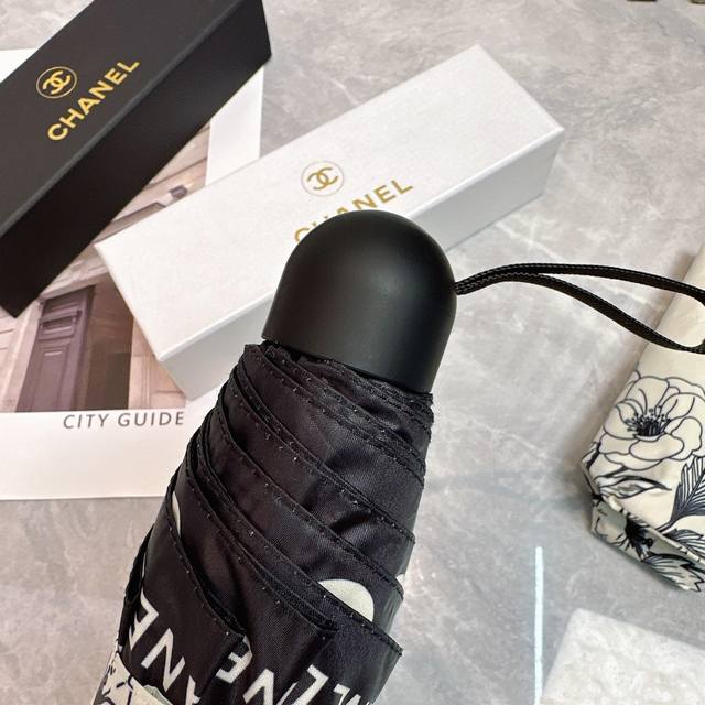 Chanel 2025 New Camellia 50% Off Hand-Opening Umbrella The Black Coating Inside