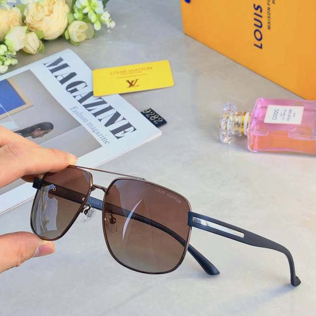 louis Vuitto*2025 New Double Beam Metal High-End Men's Sunglasses Fashion Tre