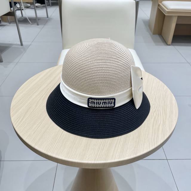 Miu Miu Miumiu Straw Hat French Color Matching Face Small Summer Straw Hat Femal