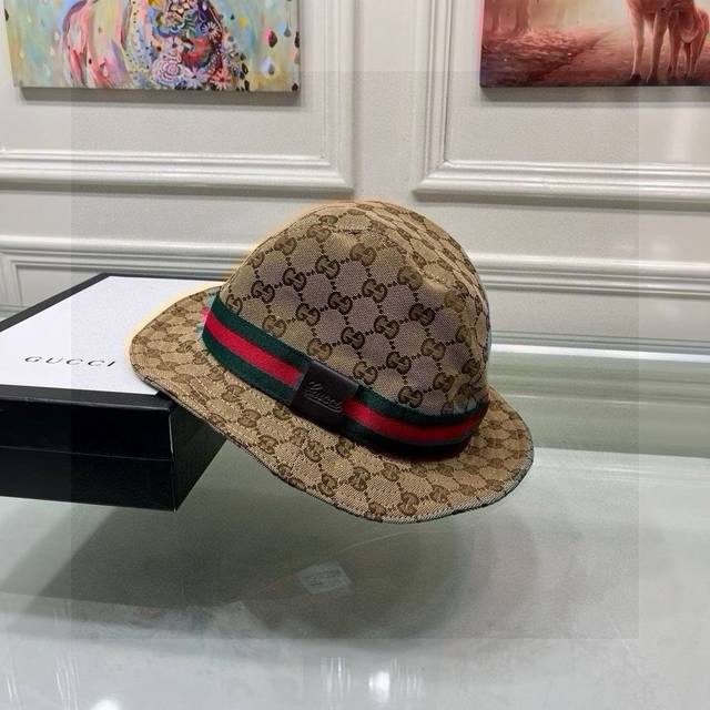 With Packaging Bag Guc*I Gucci Classic Original Fisherman Hat With Red And Green