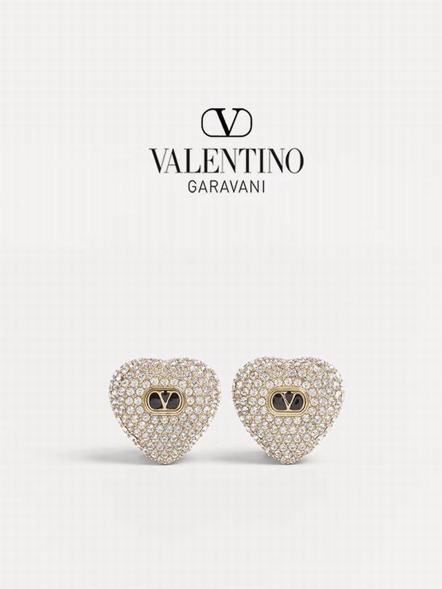 hot-Selling Model, Hot New Arrival Valentino Heart-Shaped Full Diamond Earrin