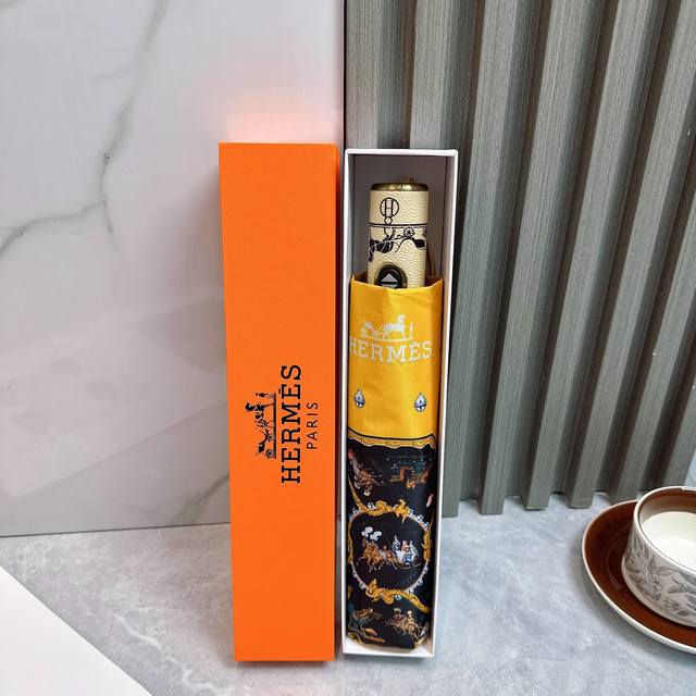 Hermes Tri-Fold Sun Protection Umbrella New Summer Model Fully Automatic Folding
