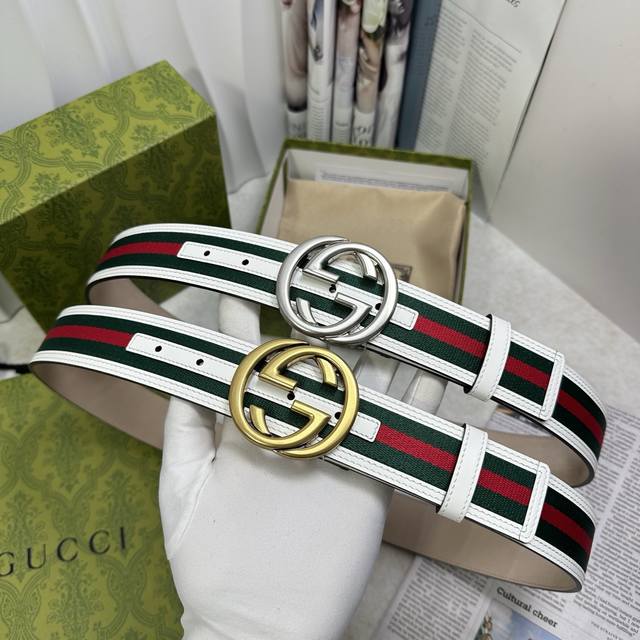 Gucccci Fashion Classic Color: White Size: 3.8Cm The Belt Body Is Made Of Red An
