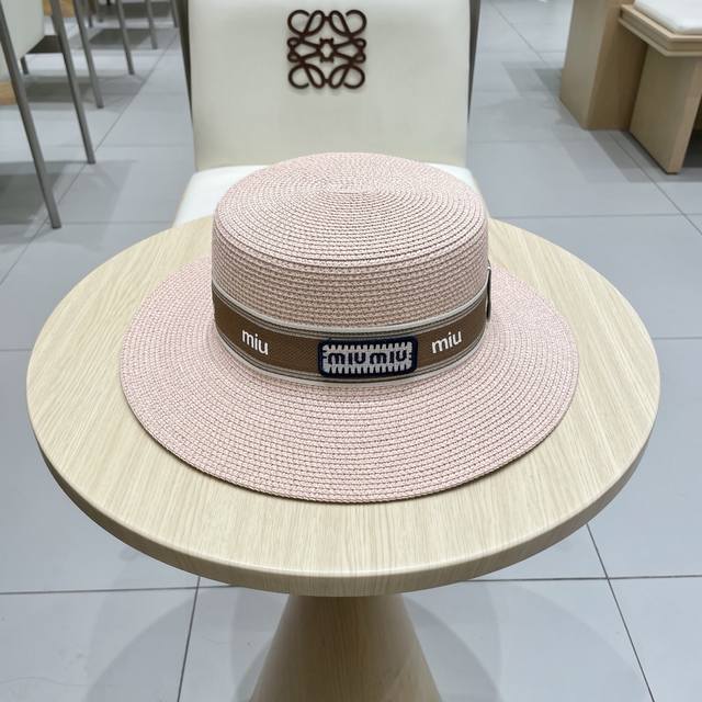 Miu Miu Miumiu New Flat-Top Straw Hat, High-End Custom-Made, Celebrity Style, Su
