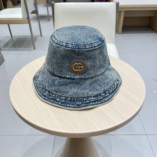 Gucci Fisherman Hat Spring And Summer Versatile Fashion Denim Washed Fur-Edged H