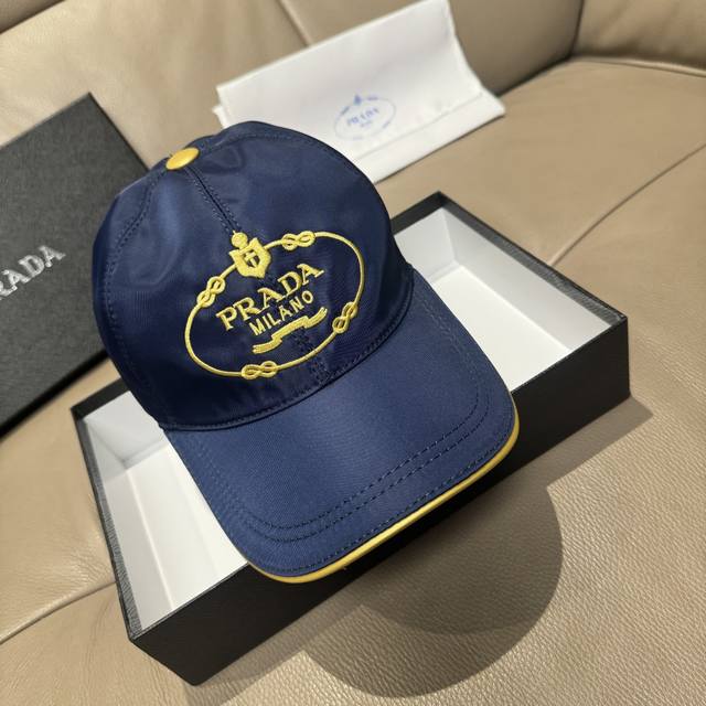 With Box Bag Prada Prada New Original Baseball Cap Gold Embroidery 1:1 Mold Cust