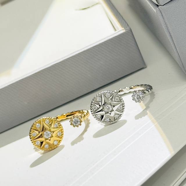 a4420 Small Fresh Compass Full Diamond Open Ring Purely Hand-Inlaid S925 Ster