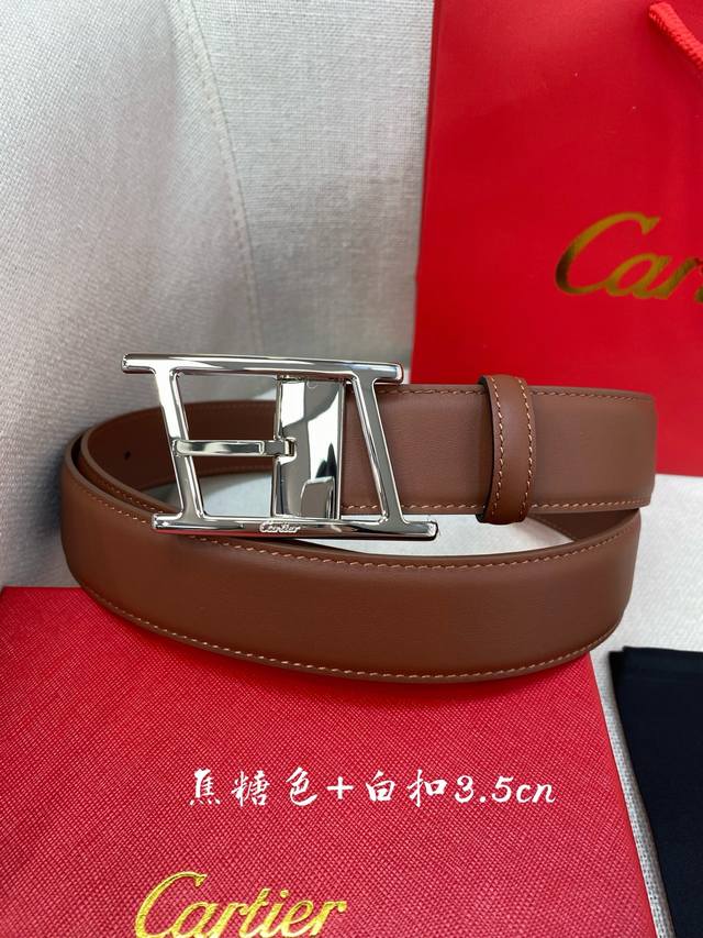 Cartier Pin Buckle Belt Cartier Logo Black And Brown Cowhide Double-Sided Belt E