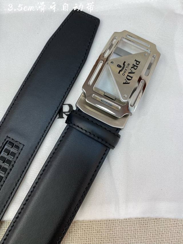 Prada Men's Automatic Belt - Width 34Mm 316 Fine Steel Buckle Fine Craftsmanship