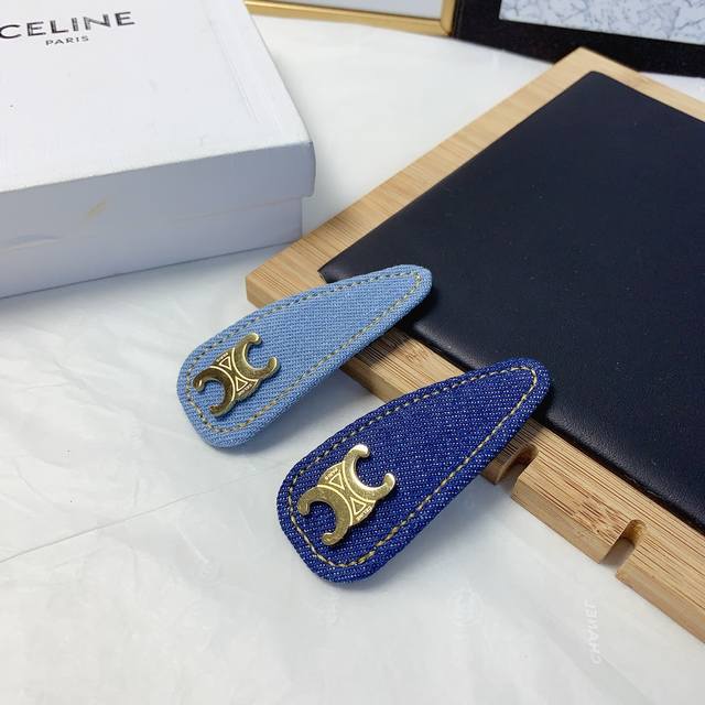 celine Celine Arc De Triomphe Hairpin Denim Titanium Steel Logo Side Clip Bb
