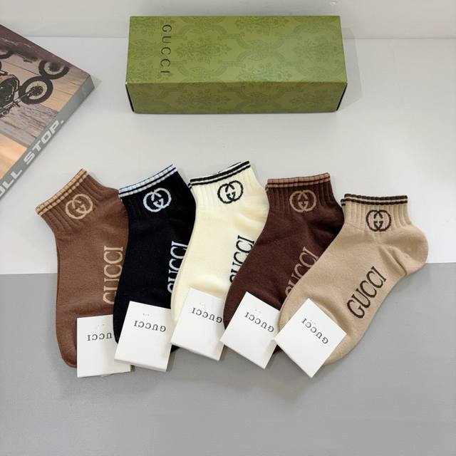 With Packaging 5 Pairs Per Box Gucci Gucci Ins Super Popular Short Boat Socks Pu