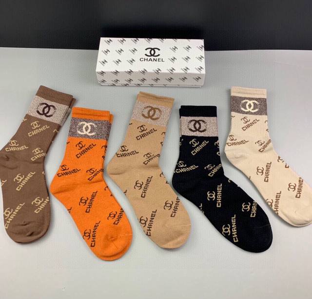 Chanel Chanel New Women's Mid-Tube Socks, 5 Pairs In A Box, Pure Cotton Material