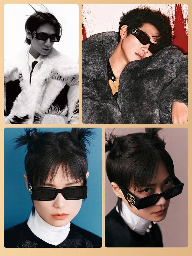 guccigucci Bright And Bold Personality Rectangular Narrow Frame Sunglasses St
