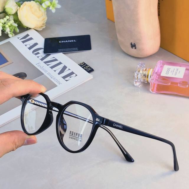 chane* Retro Simple Glasses With Myopia Glasses Frame Plate Glasses Frame Bla