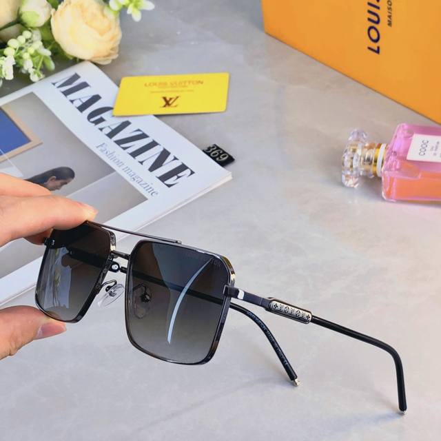louis Vuitto* Handsome Men's Double-Beam Metal Sunglasses High-End Business S