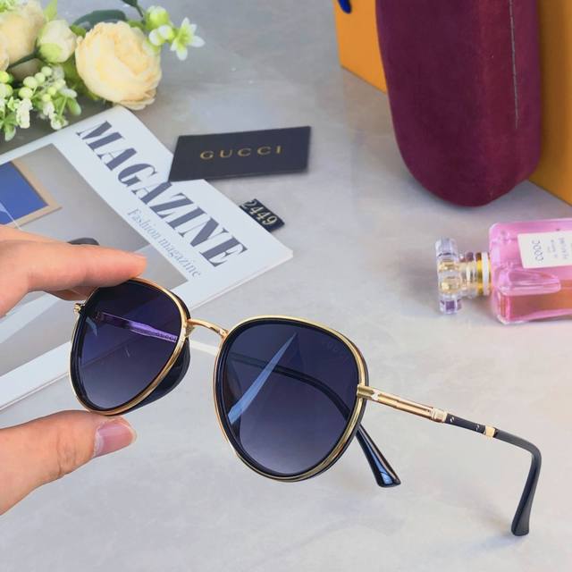 gucc* Retro Sunglasses European And American Round Frame Sunglasses Unisex Pe