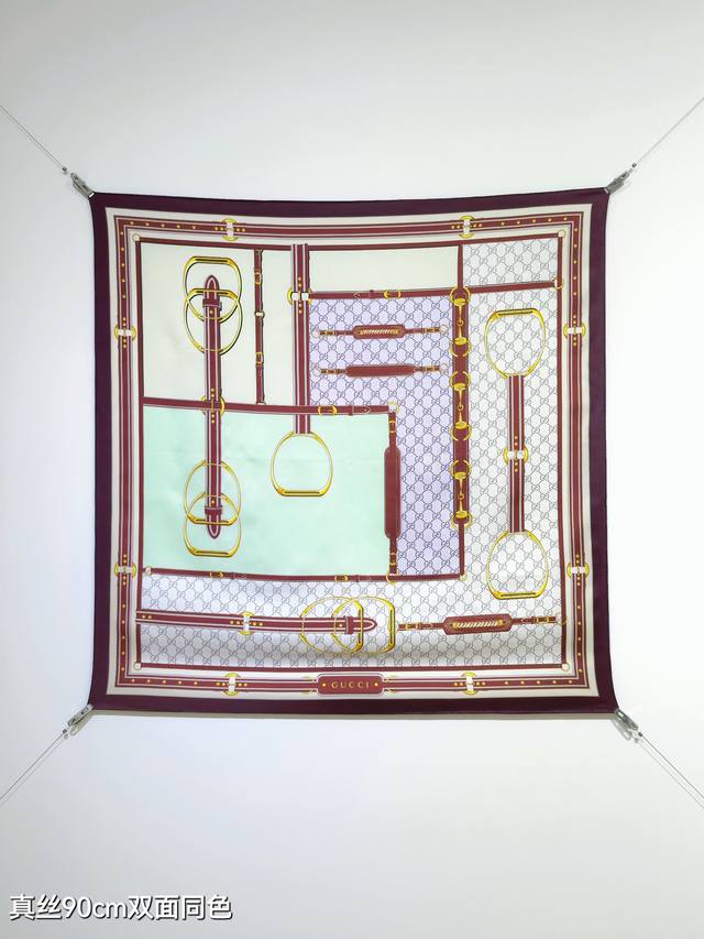sgc2503 18 Momme Double-Sided 90X90Cm Twill Silk Gucci Stirrup And Horsebit