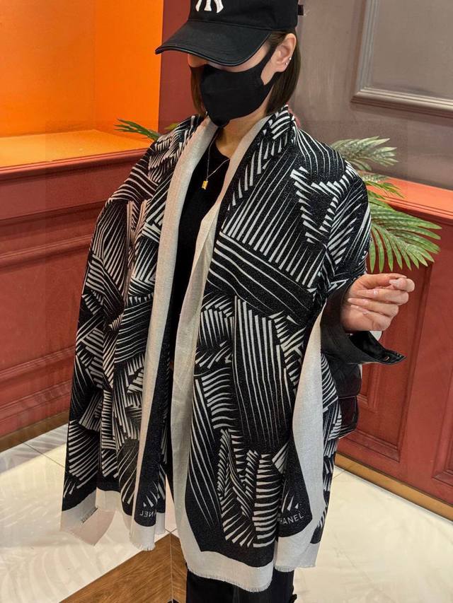 Shining Scarf, Chanel Cashmere Long Scarf, Double C Line Letter Long Scarf, Reco