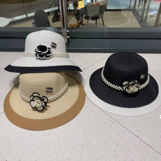 chanel Chanel Spring And Summer New Straw Camellia Woven Basin Hat Straw Hat
