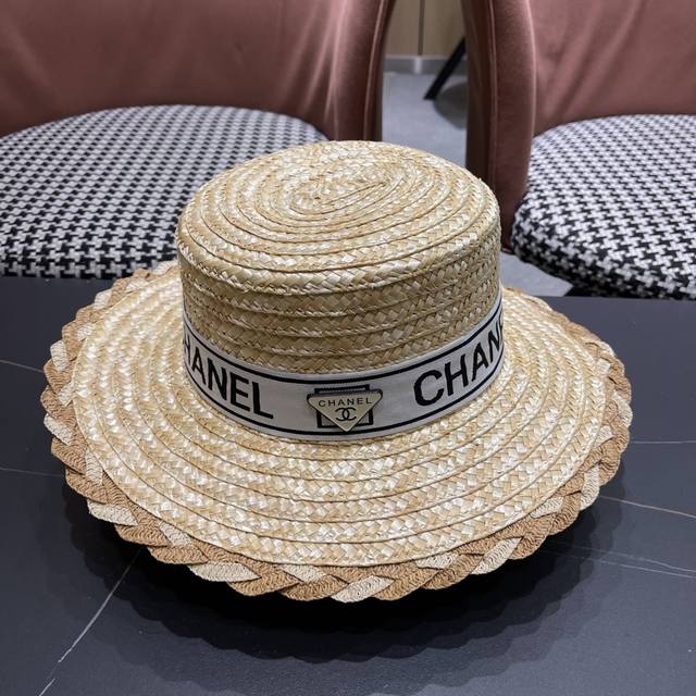 chanel Chanel New Straw Hat Color Matching Women's Summer Beach Vacation Sun