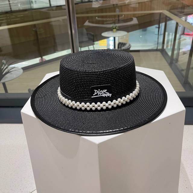 dior Dior New Product With Pearls Is More Perfect Straw Hat Streamlined Basin